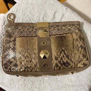 Jimmy Choo Tan Snake skin  Clutch with Gold Studs